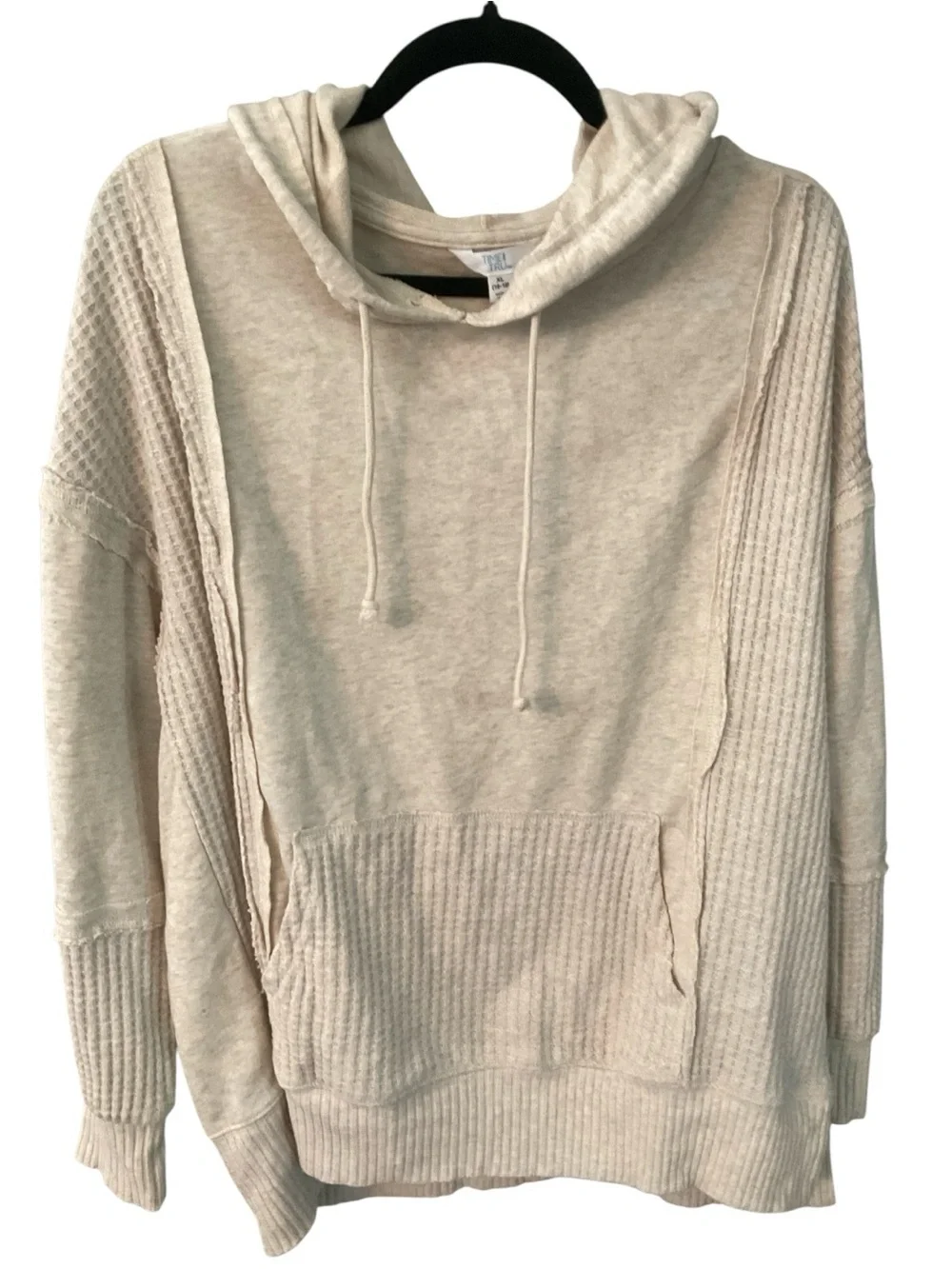 Time and Tru Oatmeal Cowl Neck Hoodie Waffle Knit Pullover XL 16/18 Preloved A19 - Picture 2 of 5